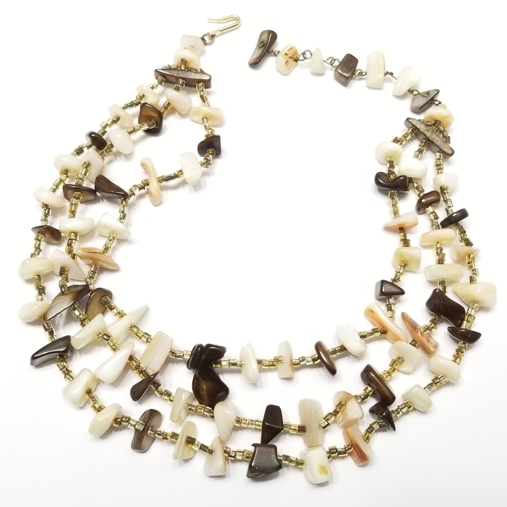 Vintage necklace three strand mother of pearl seashell nugget beads